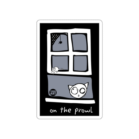 On The Prowl Cat Sticker Todd Art Black and White Design