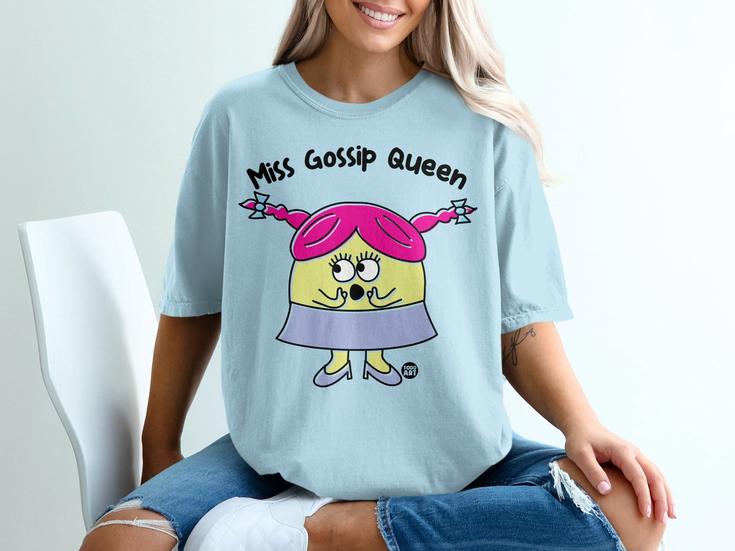 Miss Gossip Queen Graphic T-Shirt Fun Cartoon Design