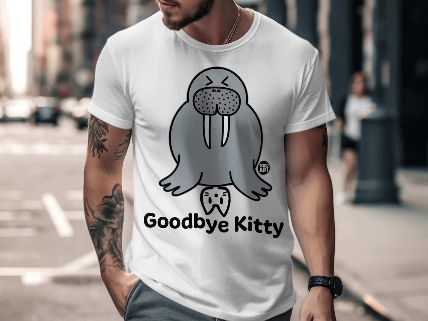 Goodbye Kitty Cute Walrus Funny Graphic T-shirt