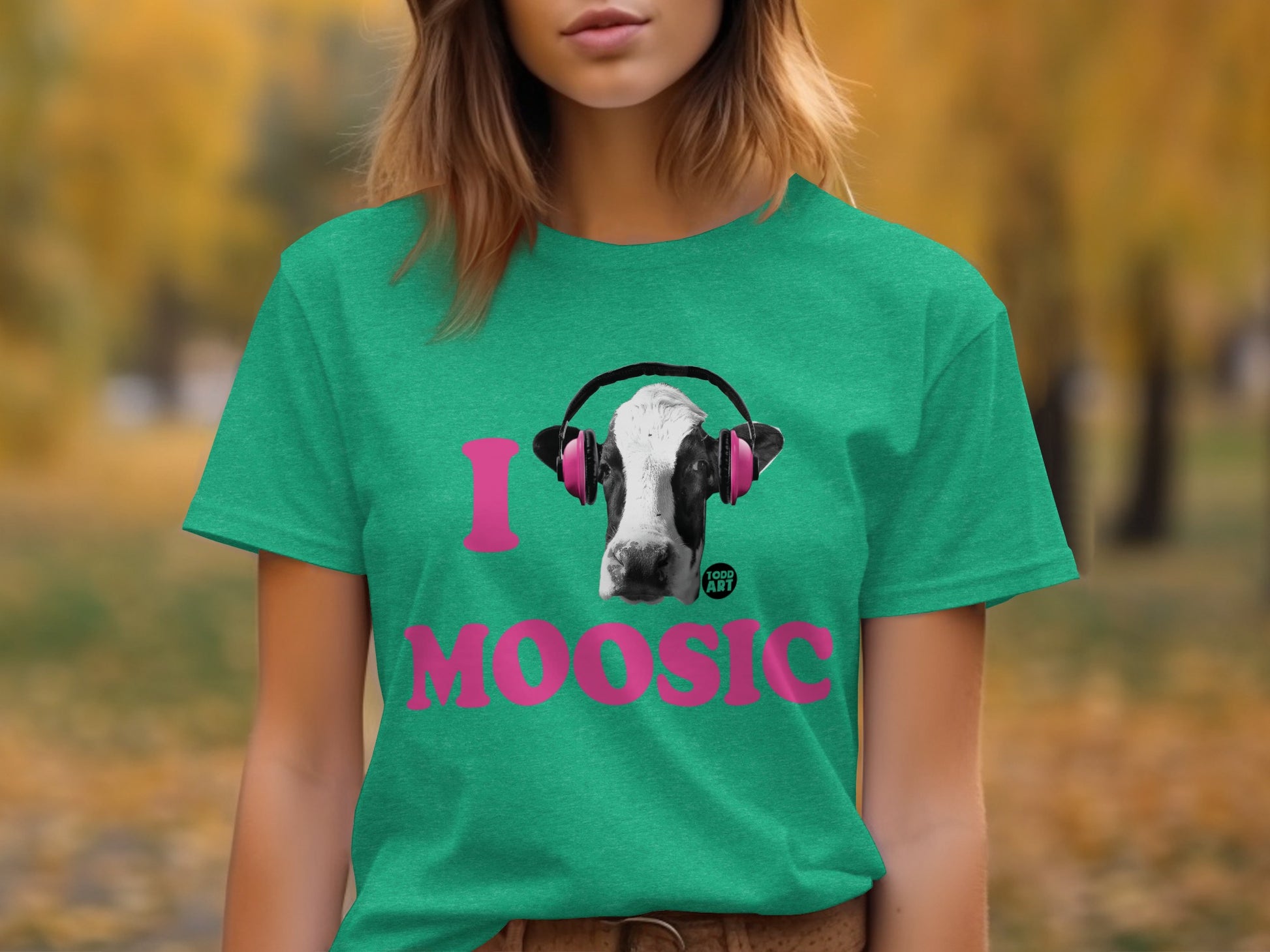 I Love Moosic Funny Cow with Headphones T-Shirt