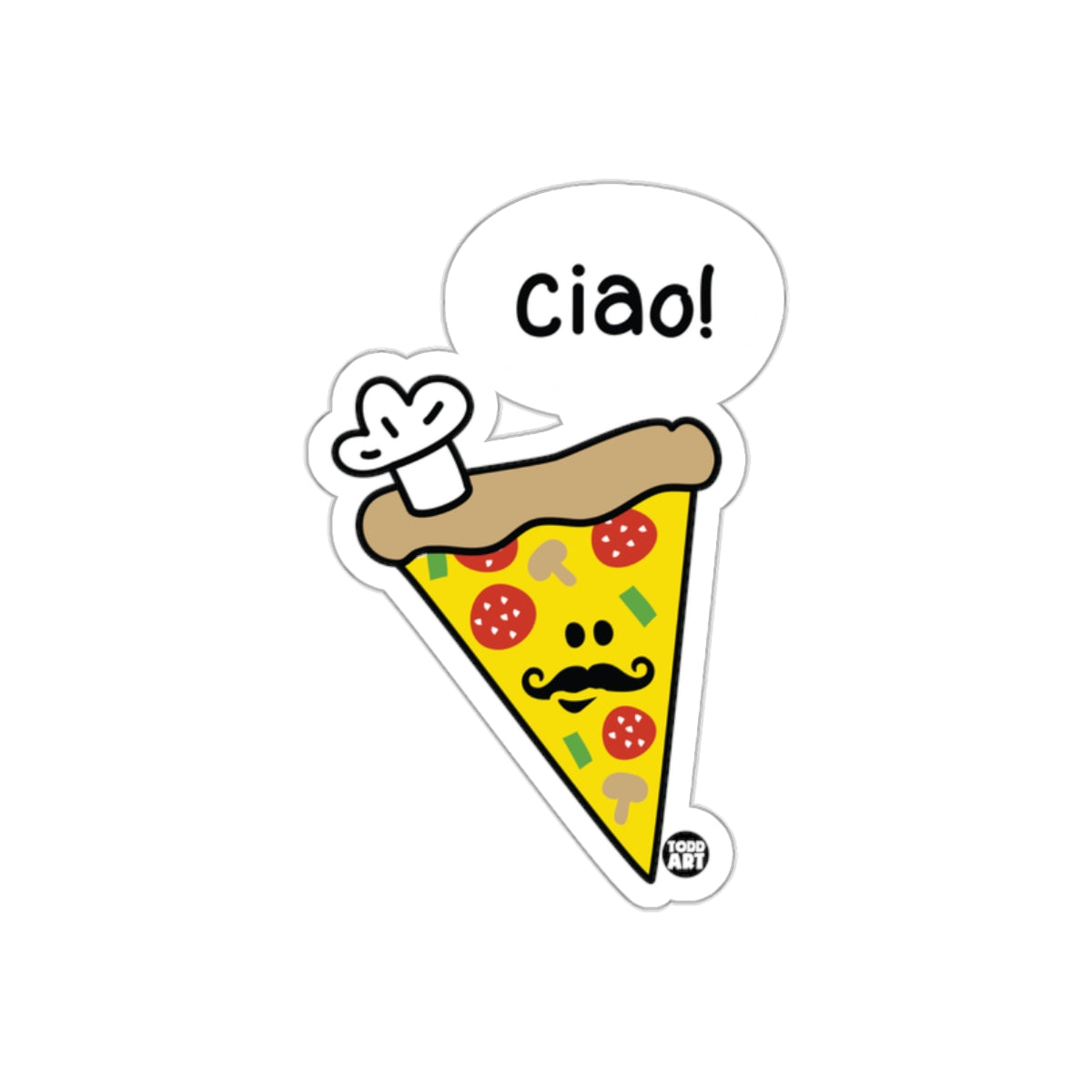 Chef Pizza Slice Saying Ciao Funny Food Themed sticker