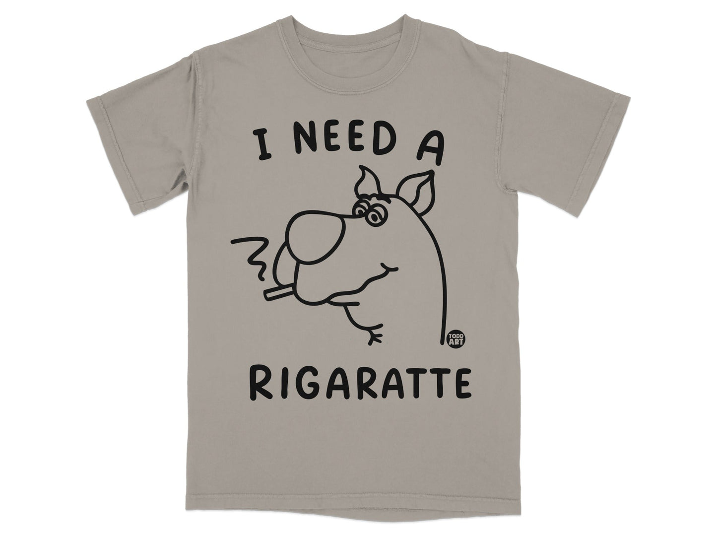 T-shirt with Scooby-Doo smoking a cigarette and the text "I NEED A RIGARETTE".
