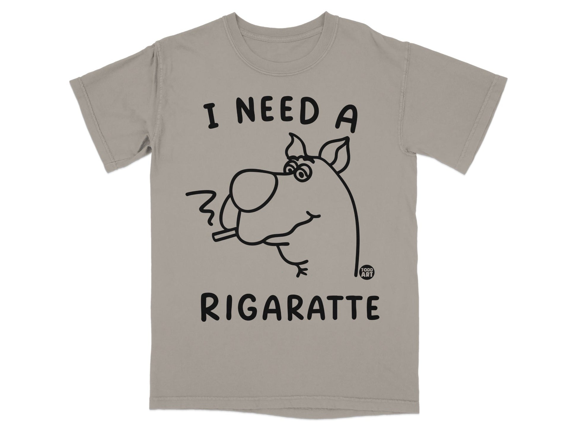 T-shirt with Scooby-Doo smoking a cigarette and the text "I NEED A RIGARETTE".