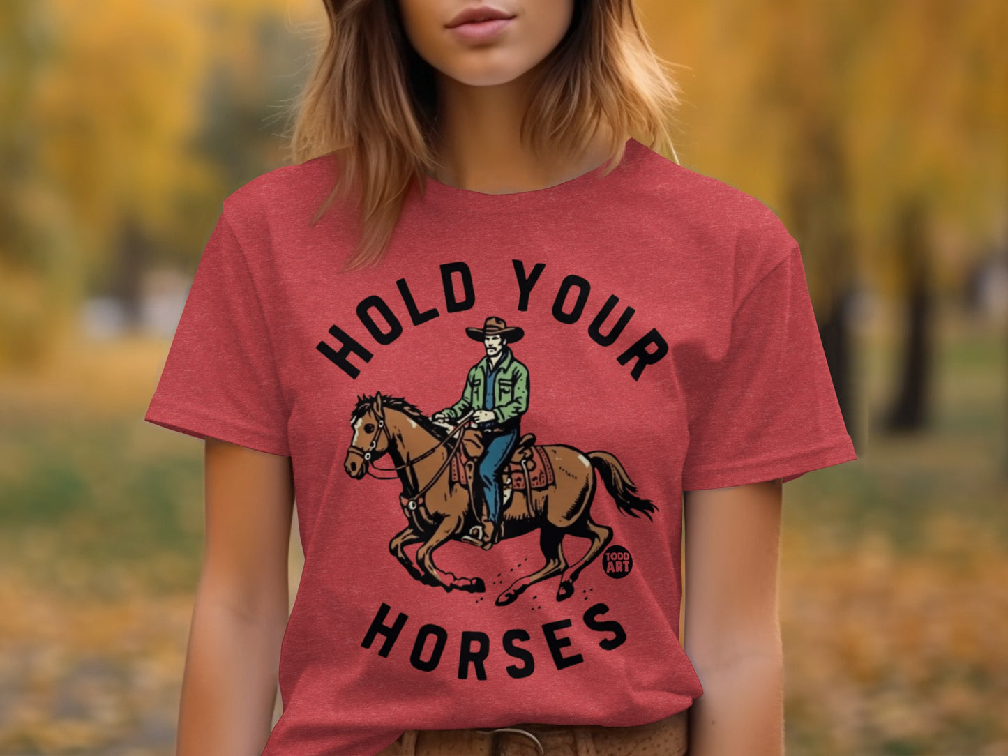 Hold Your Horses Cowboy Riding Graphic T-Shirt