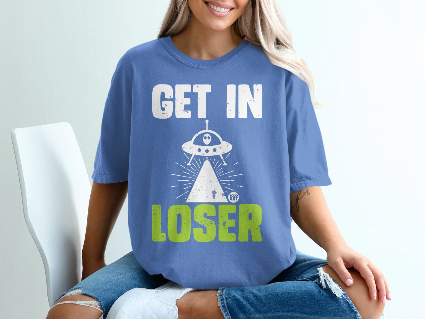 Get In Loser UFO Graphic Tee Fun Alien Themed Shirt