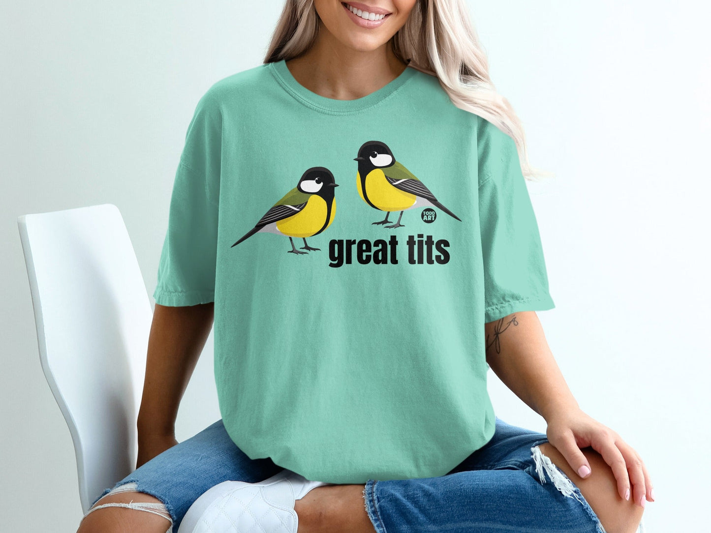 Great Tits Graphic Tee with Two Birds Design