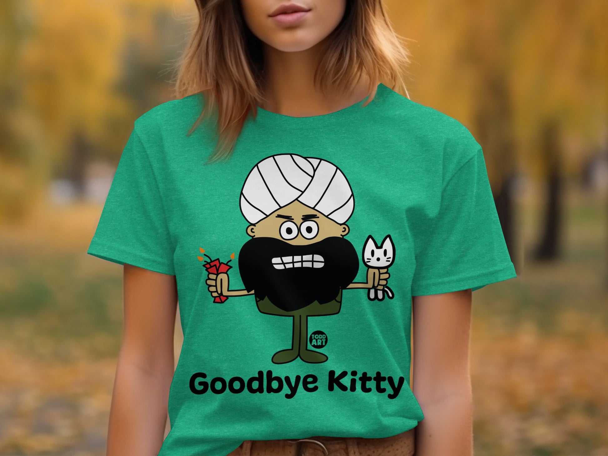 Funny Goodbye Kitty Graphic Green Shirt