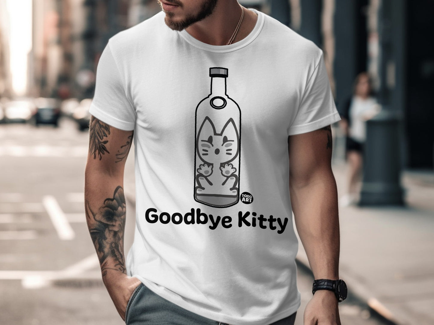 Goodbye Kitty Graphic Tee with Bottle Design
