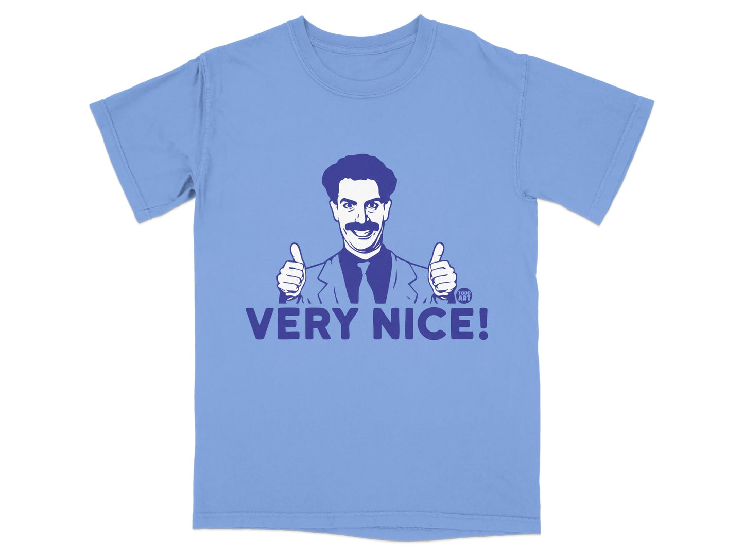 Light blue t-shirt with Borat giving a double thumbs up and "VERY NICE!" text.
