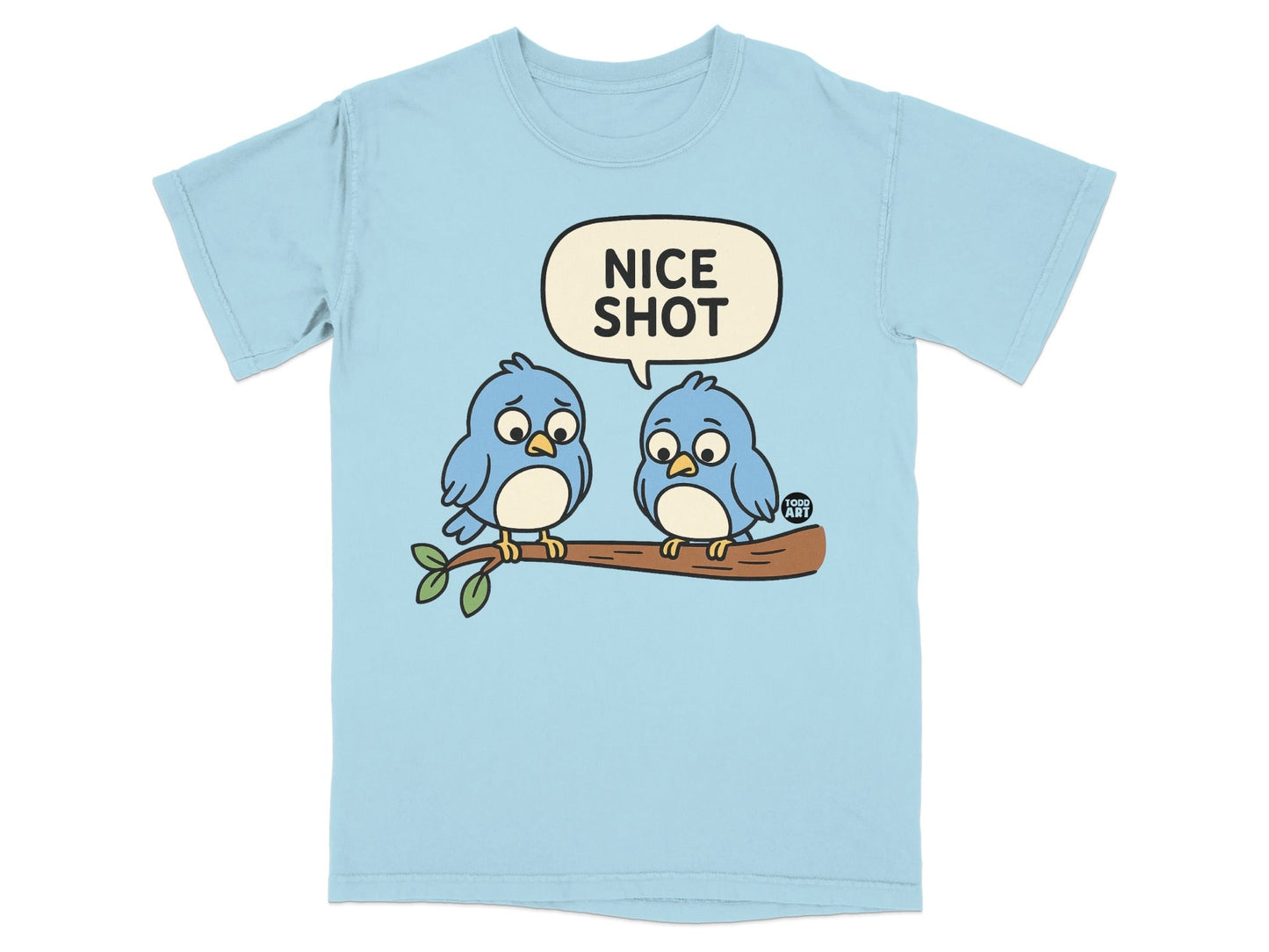 'Nice Shot' Blue Birds Graphic Tee for Casual Wear