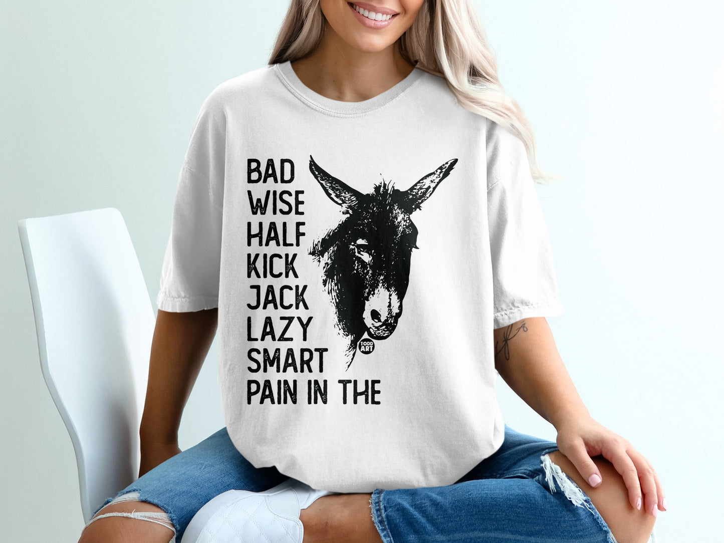 Humorous Donkey Featured Graphic White Shirt