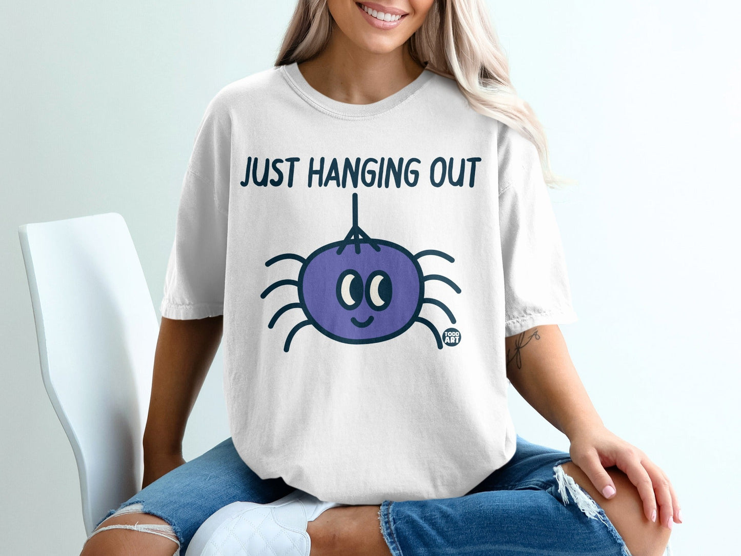 Just Hanging Out Cute Spider Graphic T-Shirt