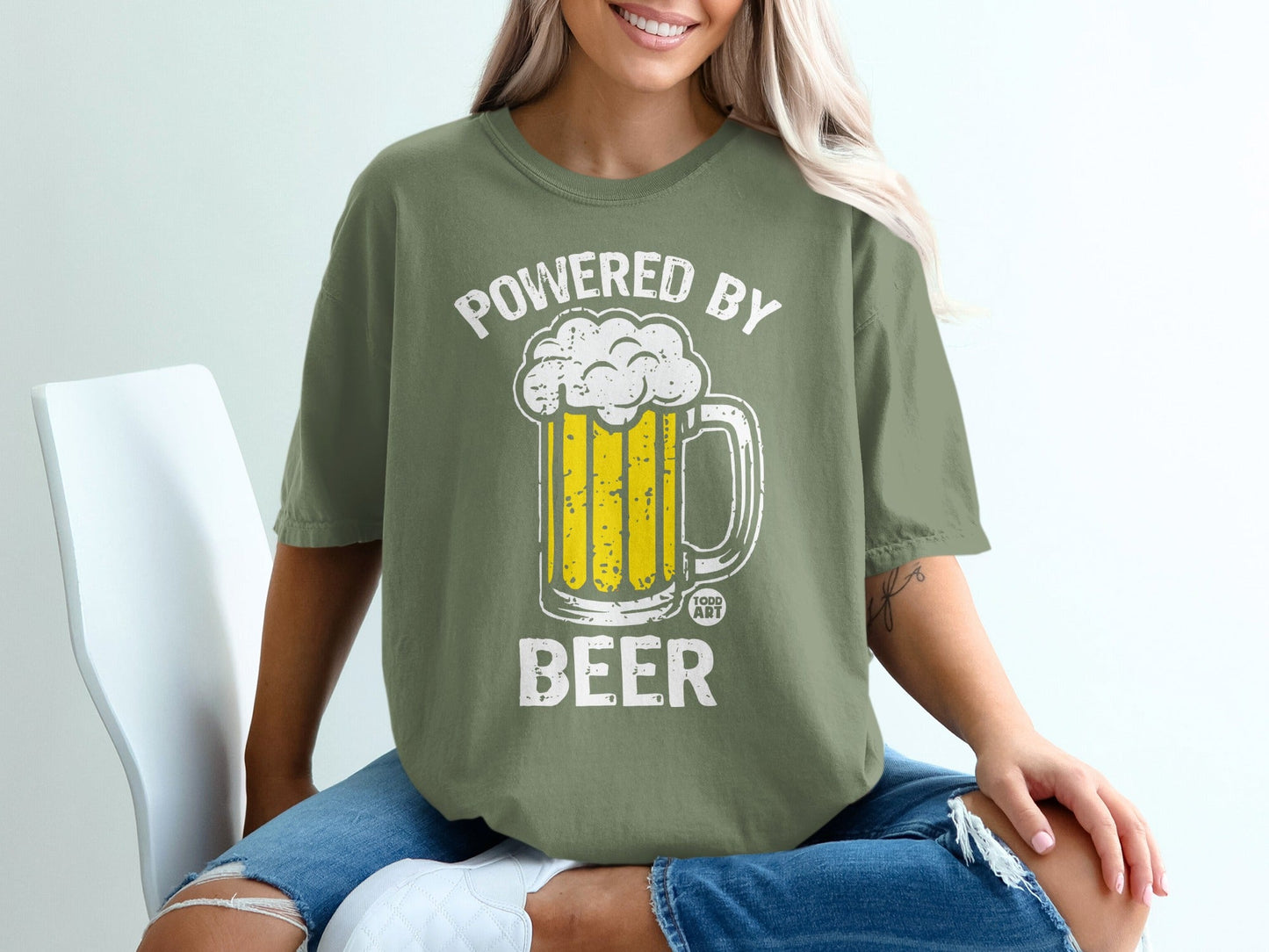 Powered by Beer Graphic Tee Shirt Casual Top