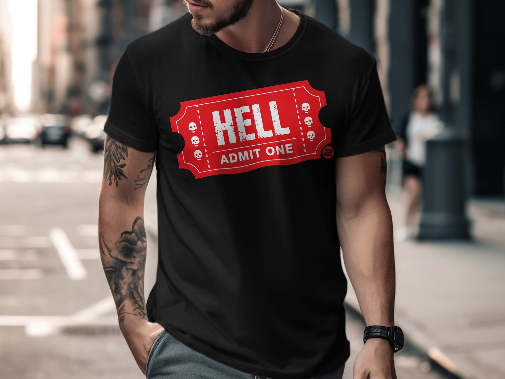 Admit One Ticket Graphic Tee Hell Skull Design Shirt