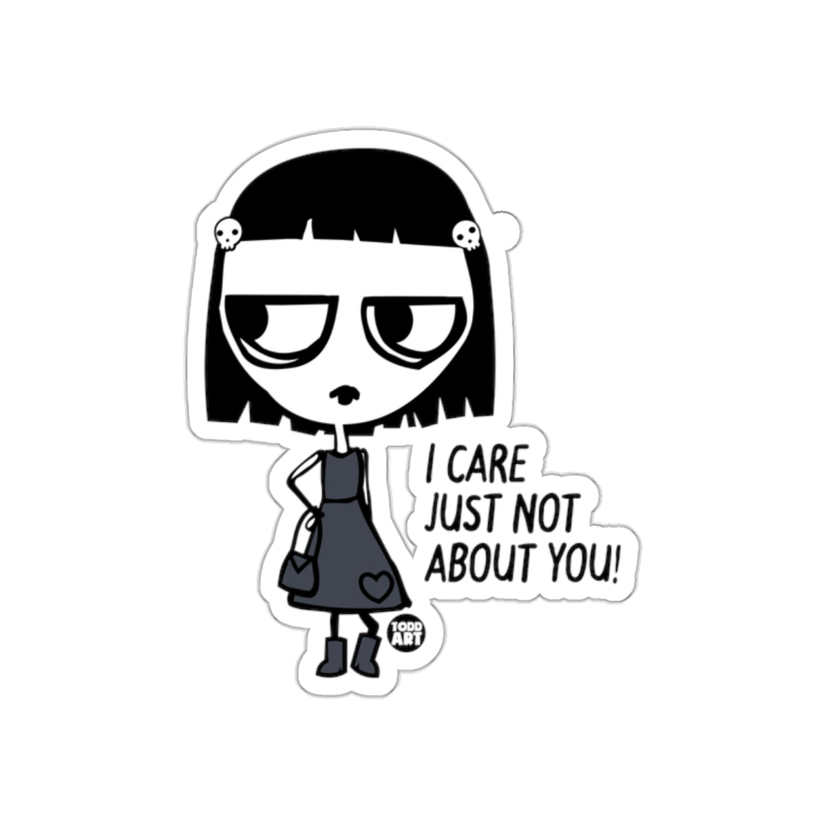 I Care Just Not About You Goth Cartoon Sticker