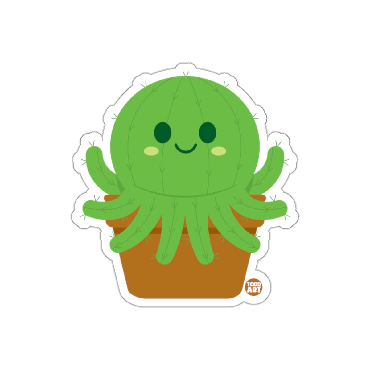 Adorable Smiling Cactus in Pot Art Sticker