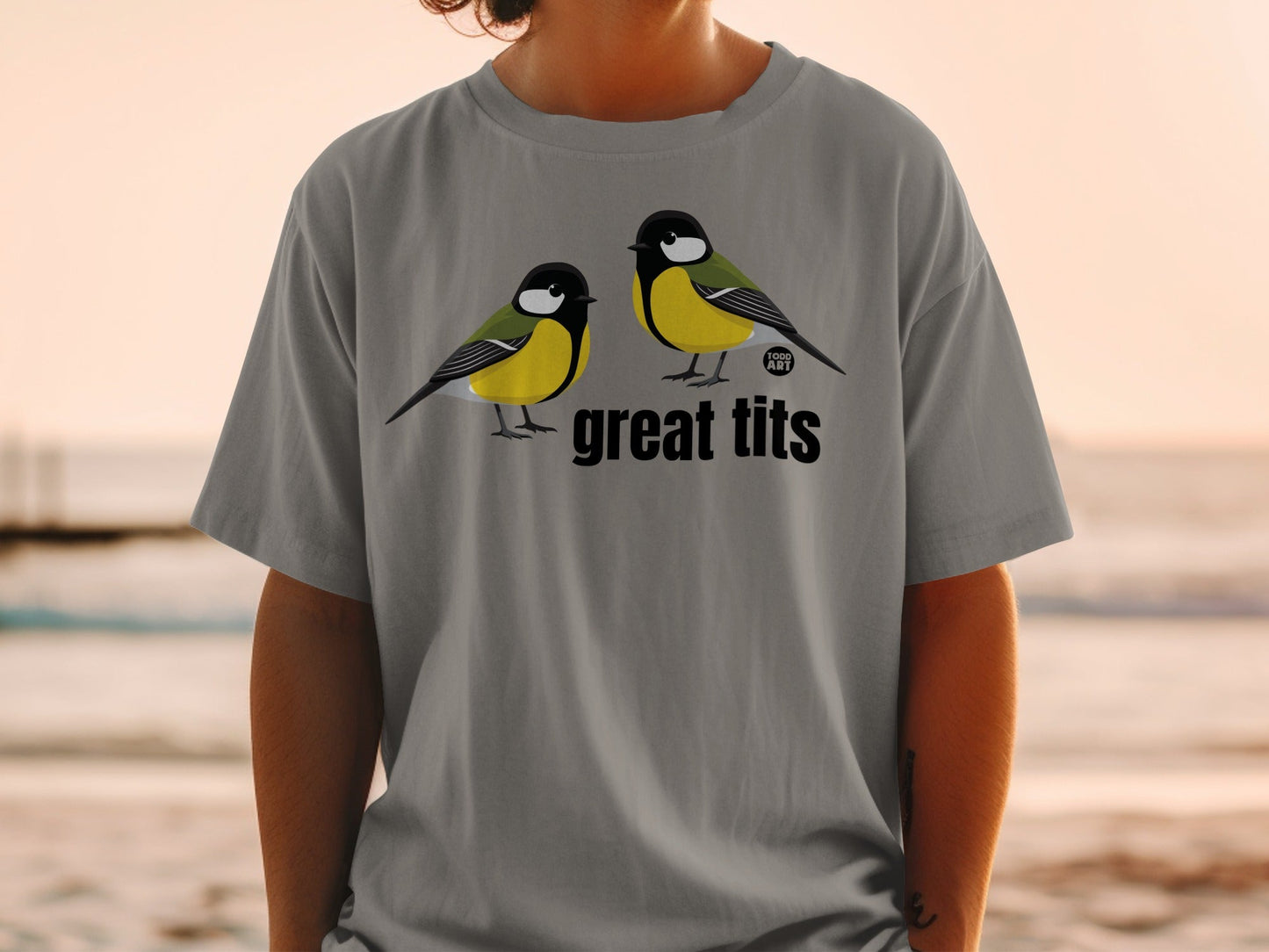 Great Tits Bird Illustration Graphic Tee