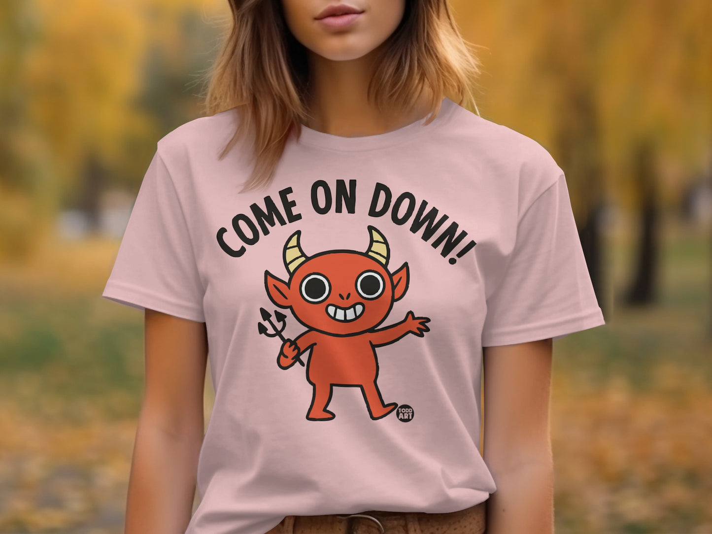 Come On Down Cute Devil Cartoon Printed T-shirt