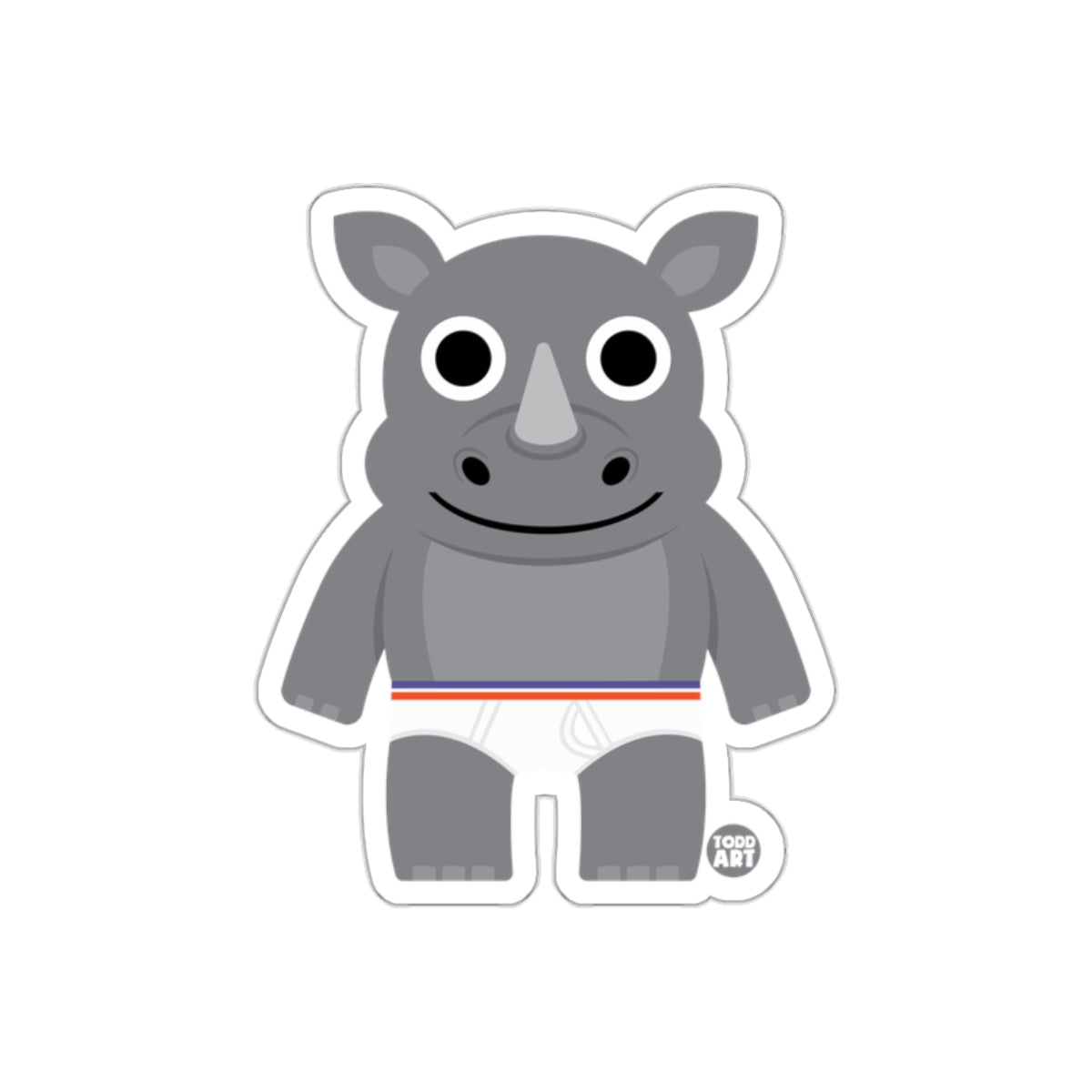 Cute Cartoon Rhino Illustration Sticker for Kids