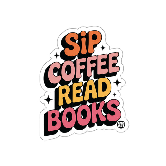 Sip Coffee Read Books Sticker Colorful Fun Design