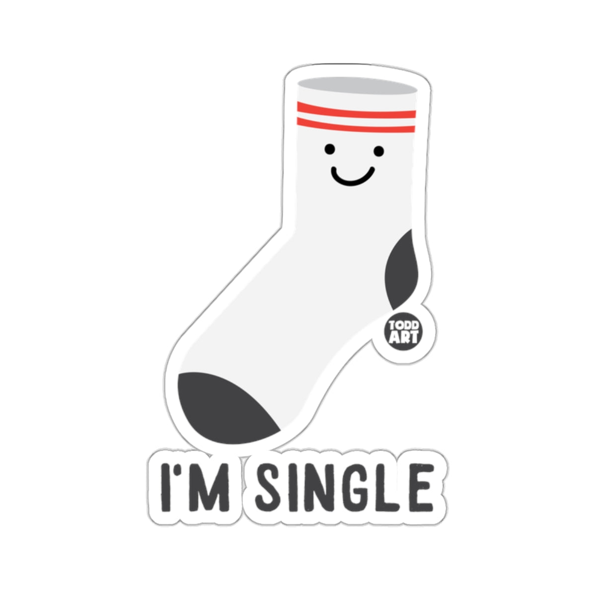 I'M SINGLE White Smiley Sock Red Stripes 