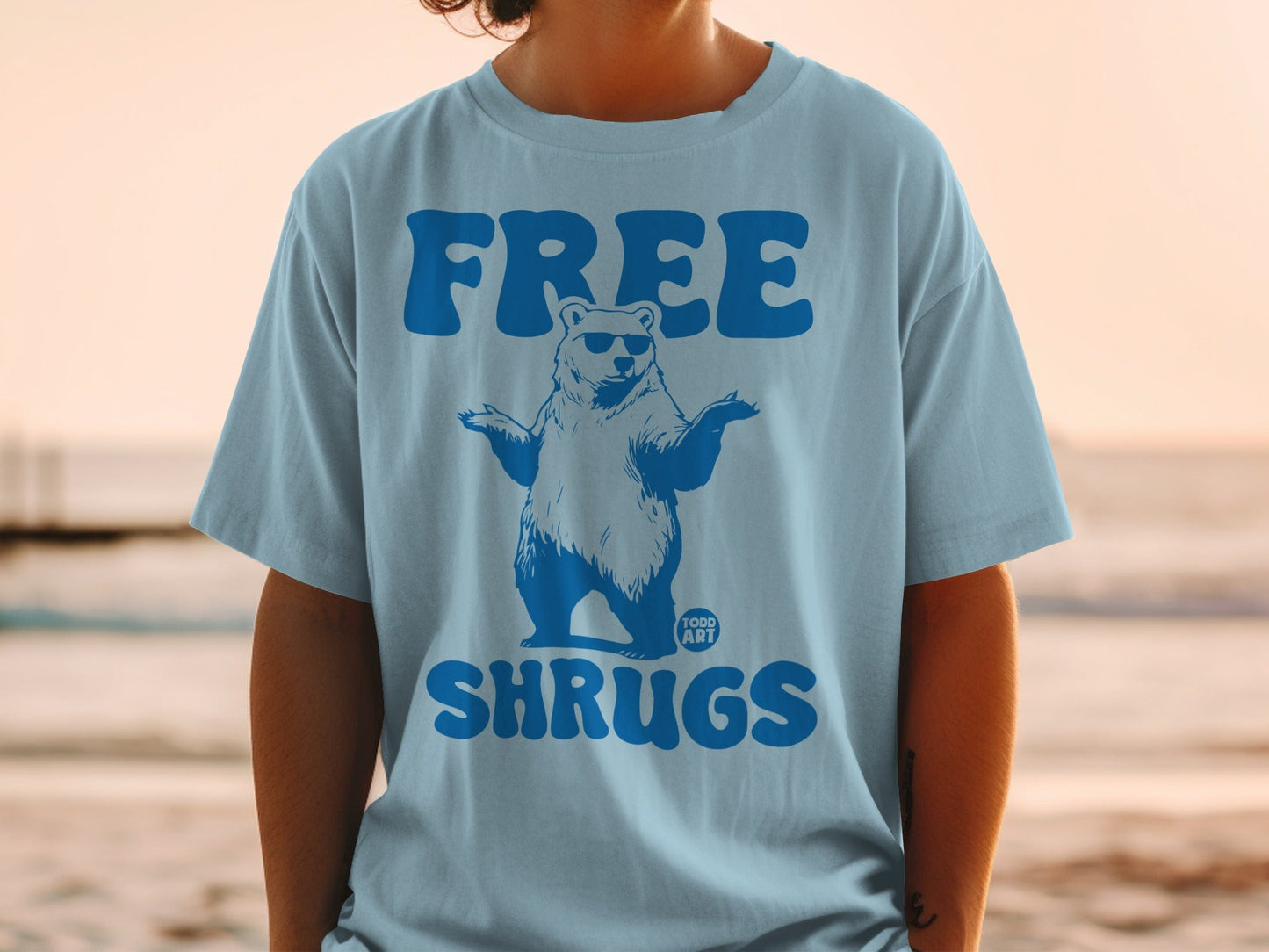 FREE SHRUGS Funny Bear Graphic T-Shirt for Casual Wear