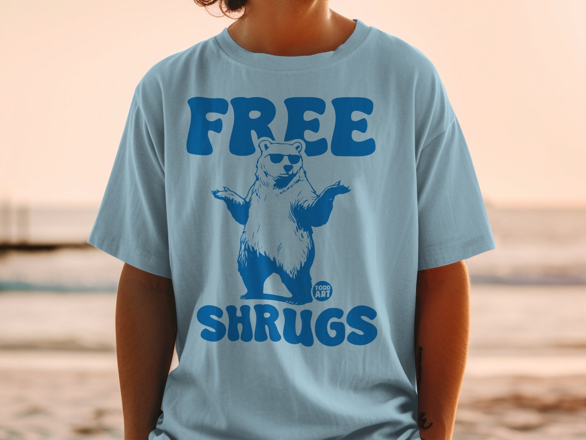 FREE SHRUGS Funny Bear Graphic T-Shirt for Casual Wear
