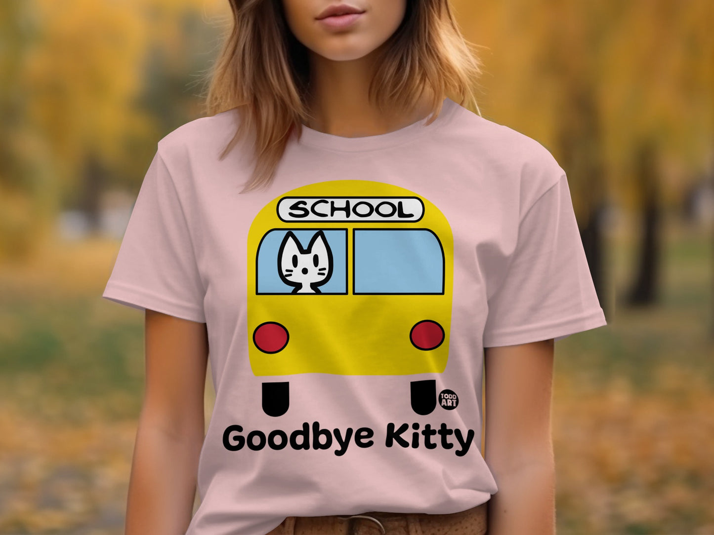 Cute School Bus Goodbye Kitty Graphic T-Shirt