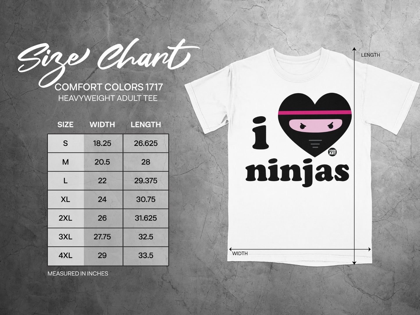I Heart Ninjas Graphic Print Heavyweight Adult Tee