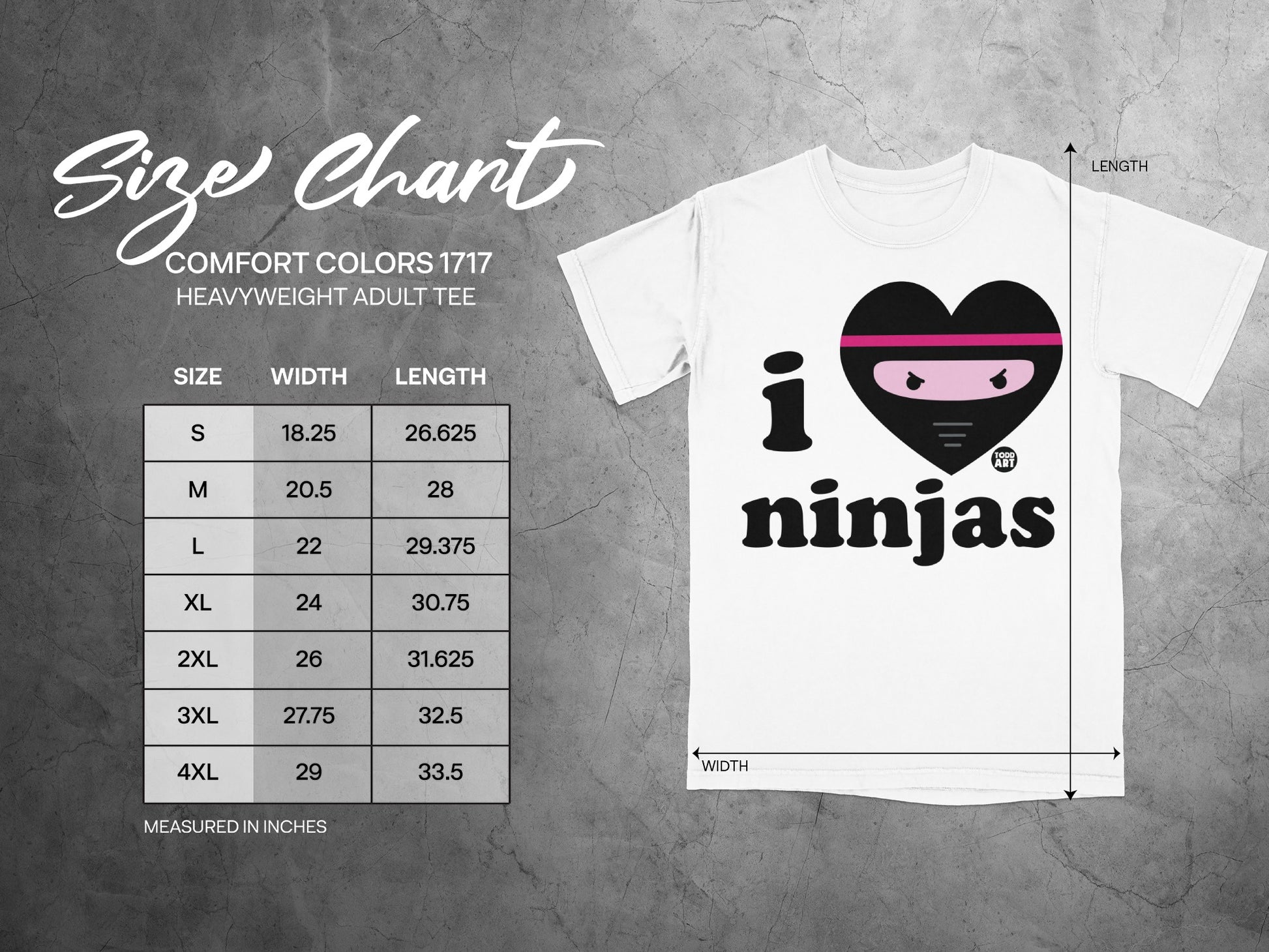 I Heart Ninjas Graphic Print Heavyweight Adult Tee