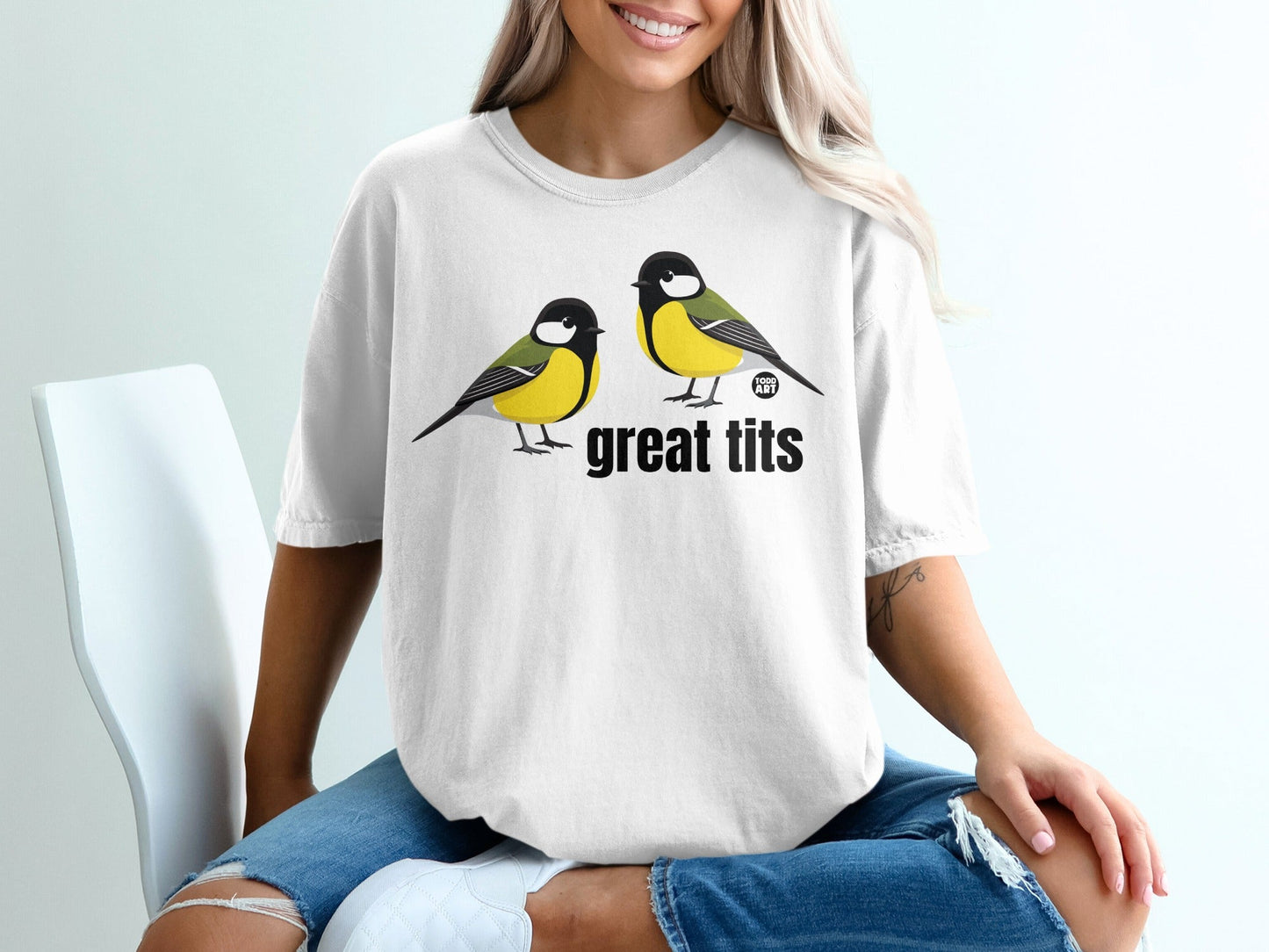 Great Tits Bird Design Casual Graphic Tee Shirt