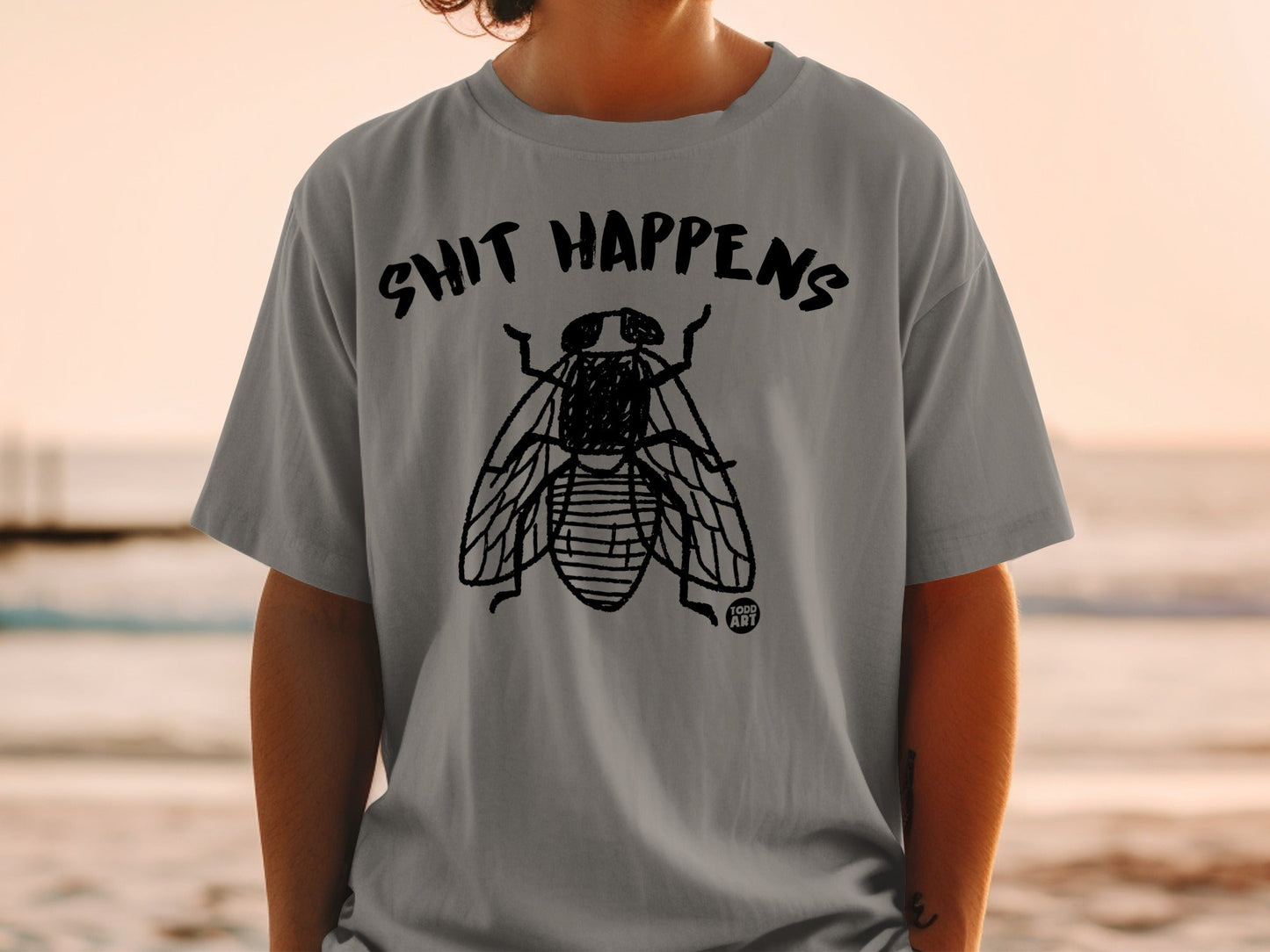 Shit Happens Fly Graphic Print Funny Casual Wear Shirt