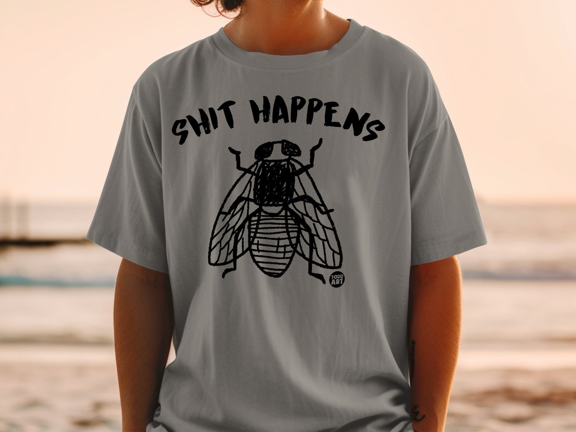 Shit Happens Fly Graphic Print Funny Casual Wear Shirt