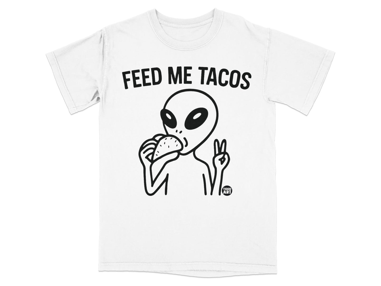 Feed Me Tacos Alien Peace Sign Graphic T-Shirt