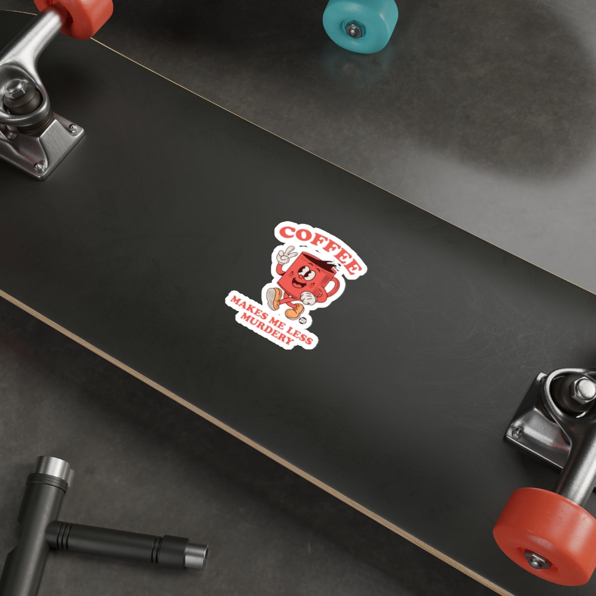 Coffee Makes Me Less Murdery Cartoon Cup Design Sticker 