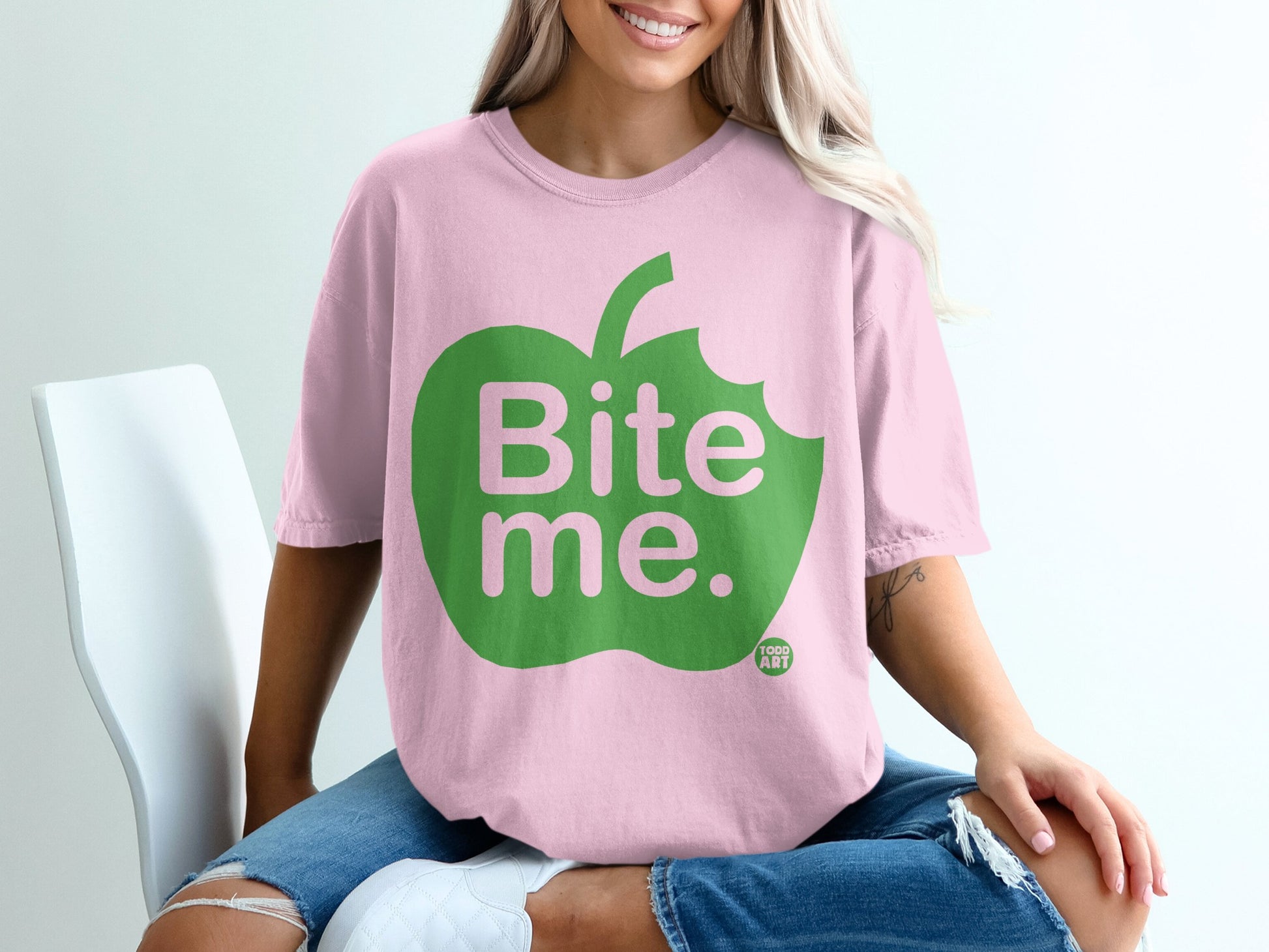 Pink Green Apple Bite Me Graphic Todd Art product type