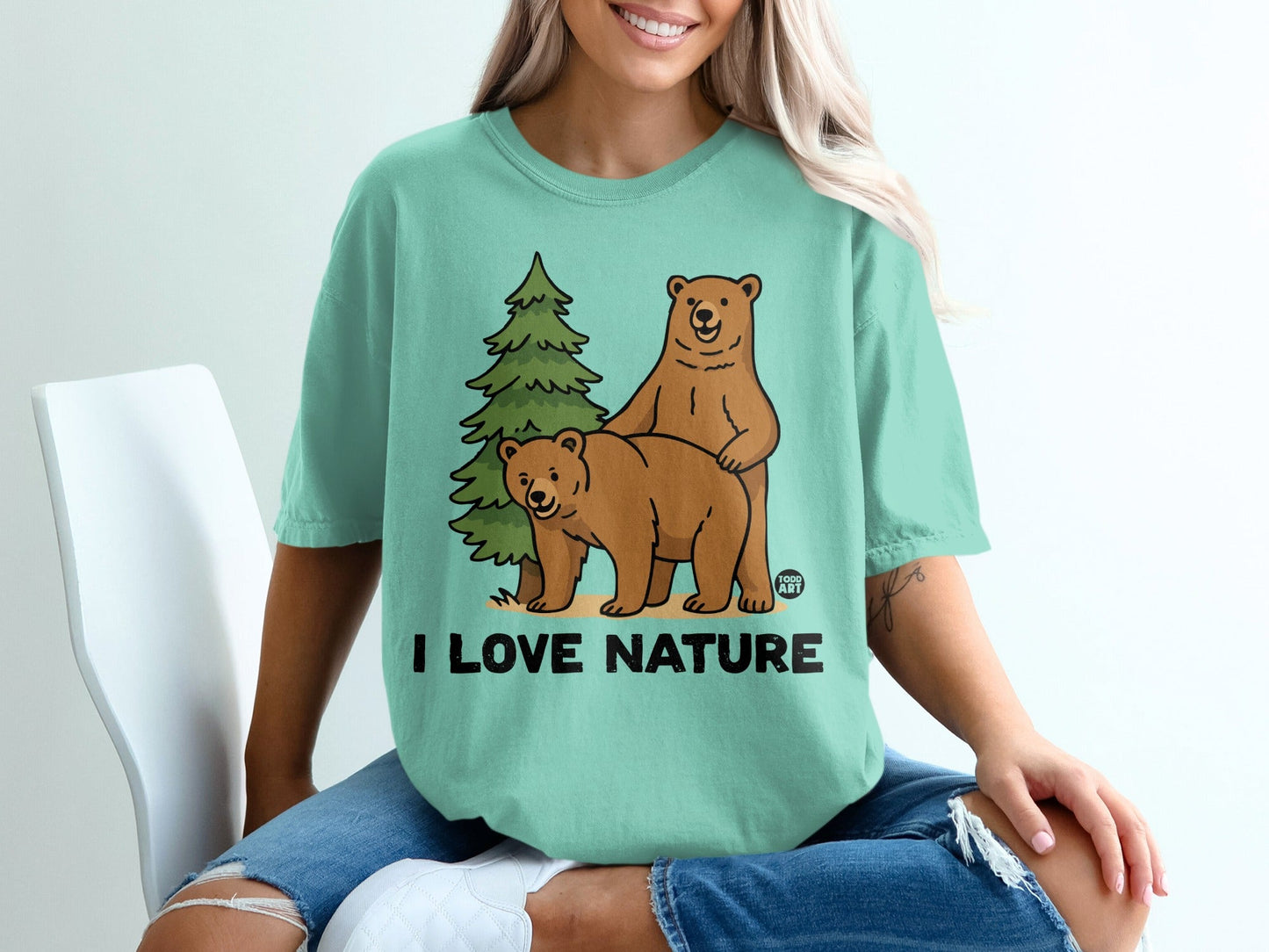 I Love Nature Bears Graphic Short Sleeve T-Shirt