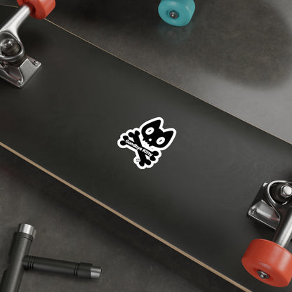 Black Goodbye Kitty Sticker on Skateboard Deck