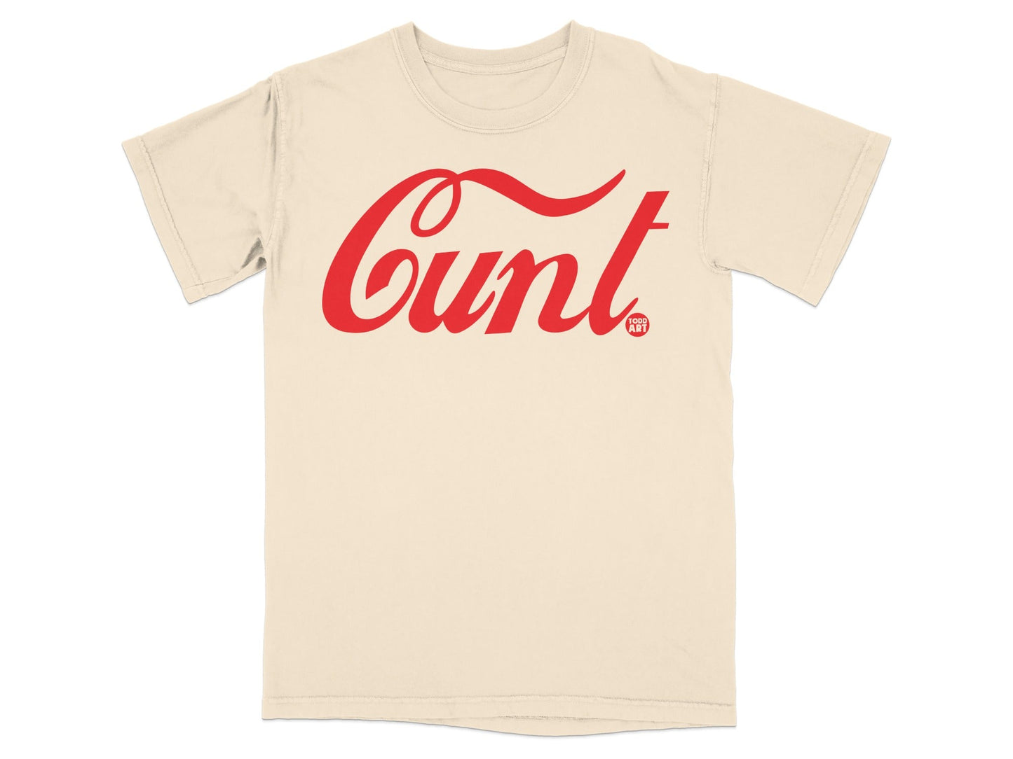 Bold Graphic Red Script Beige T-Shirt Product