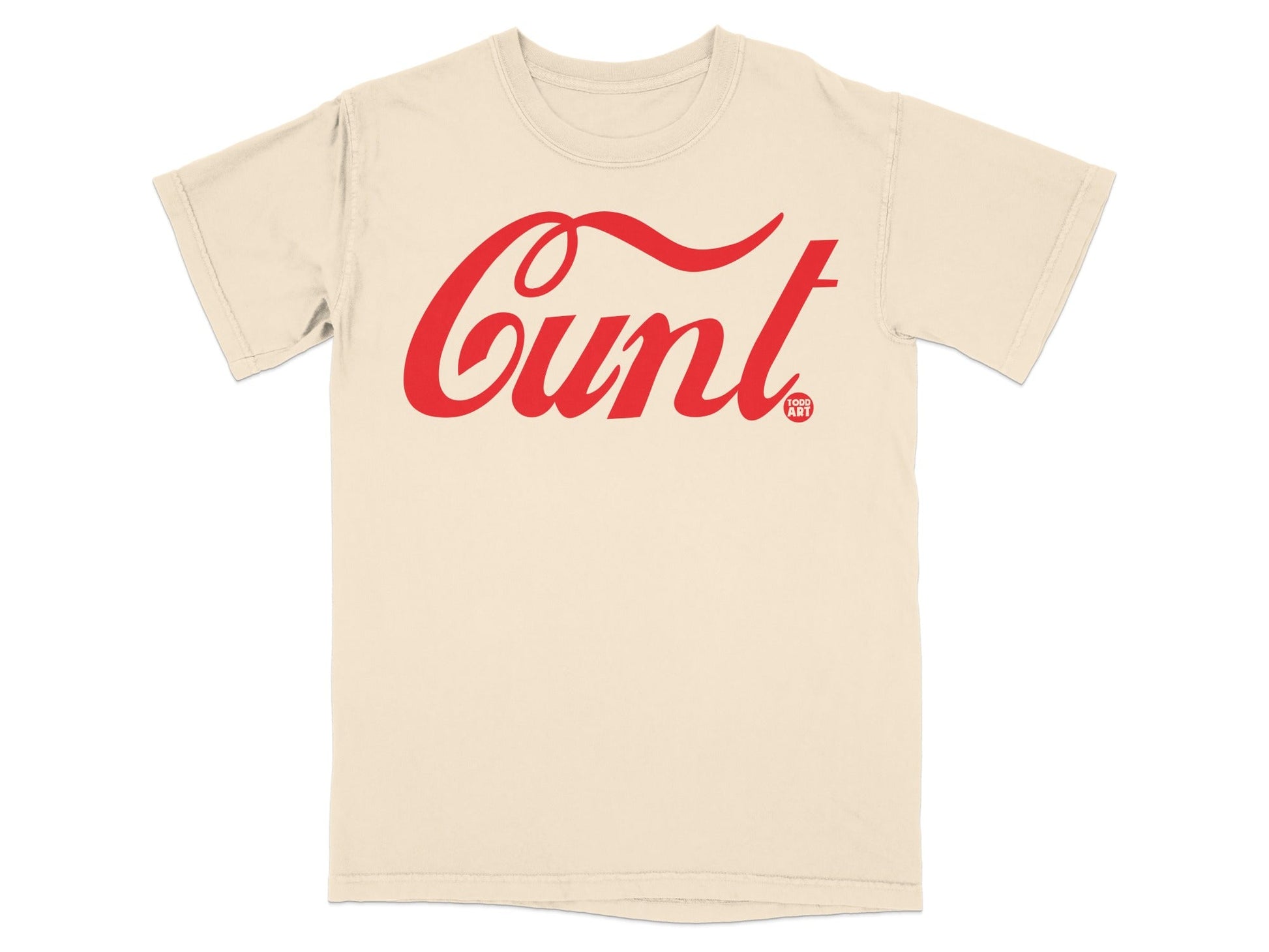 Bold Graphic Red Script Beige T-Shirt Product