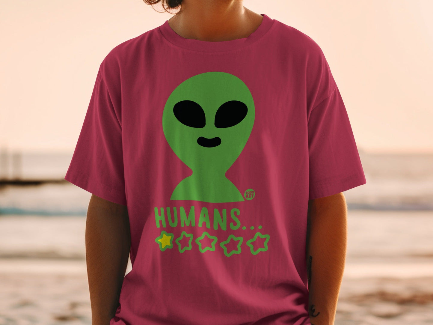 Alien with Humans Rating Graphic T-Shirt Product