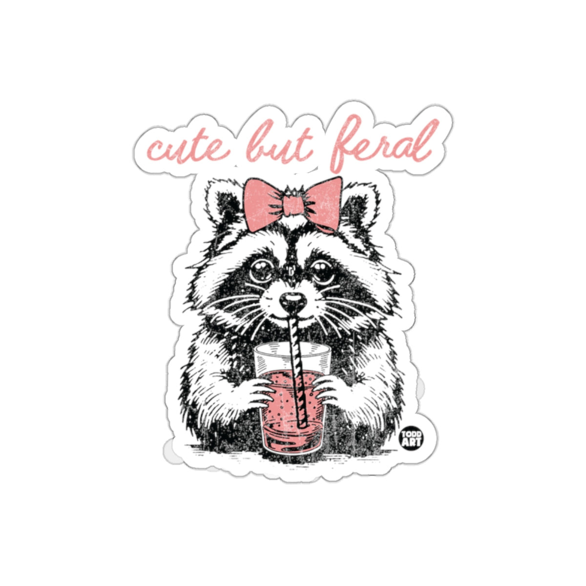 Cute But Feral Raccoon With Pink Bow Design sticker