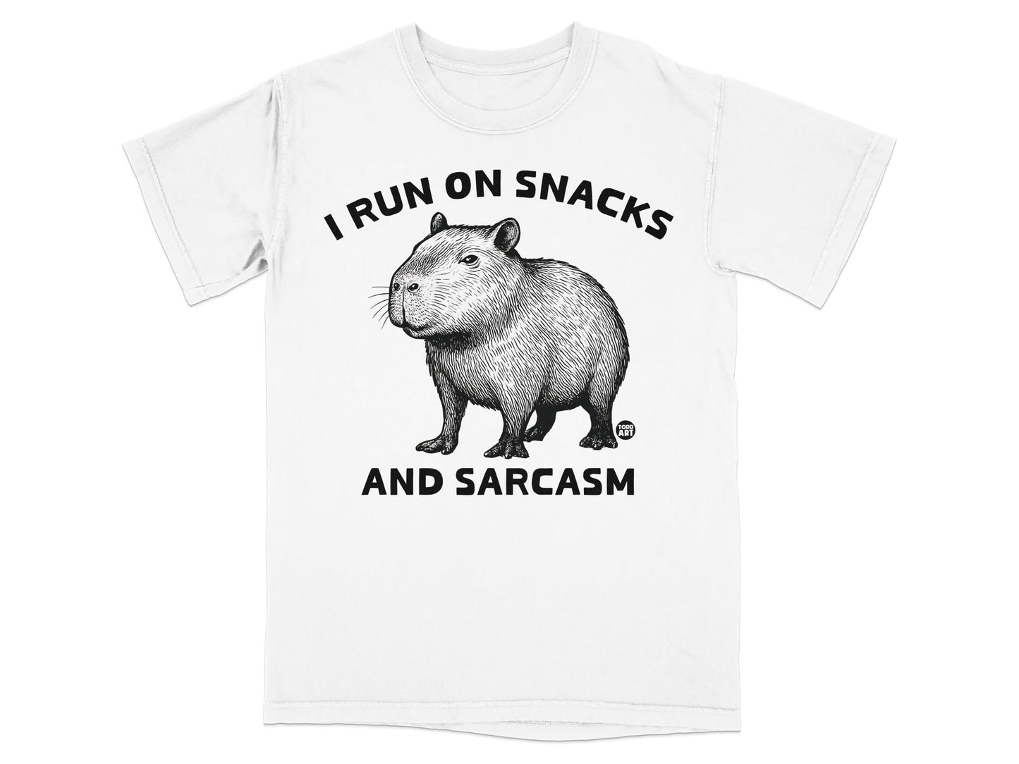 I Run on Snacks and Sarcasm Funny Capybara T-Shirt