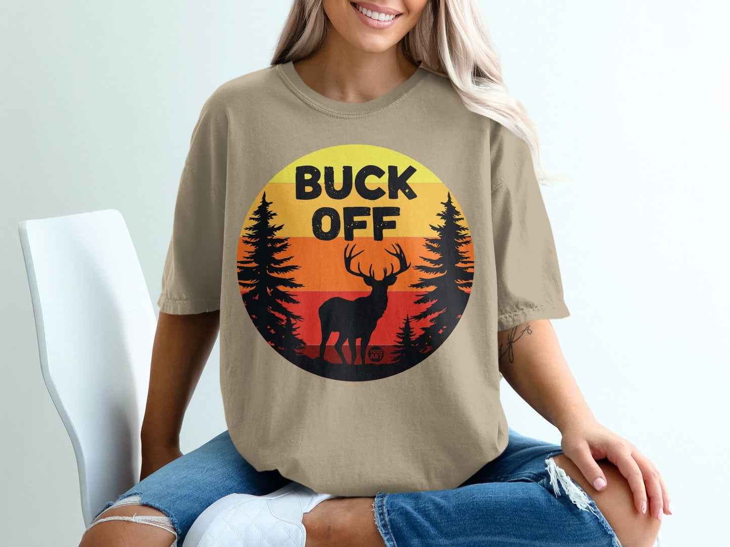 Buck Off Deer Sunset Graphic Tee Shirt