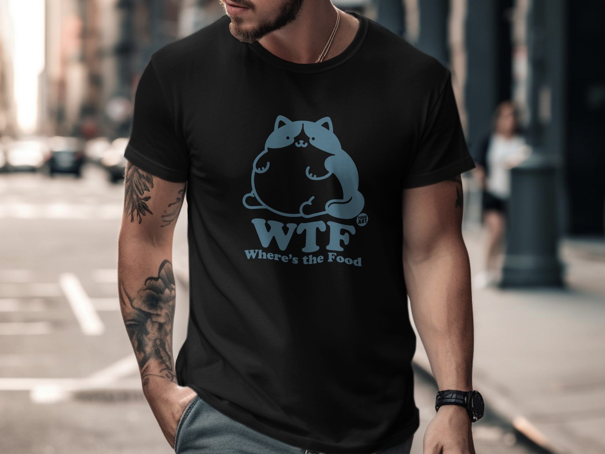 WTF Where's the Food Funny Cat Graphic T-shirt