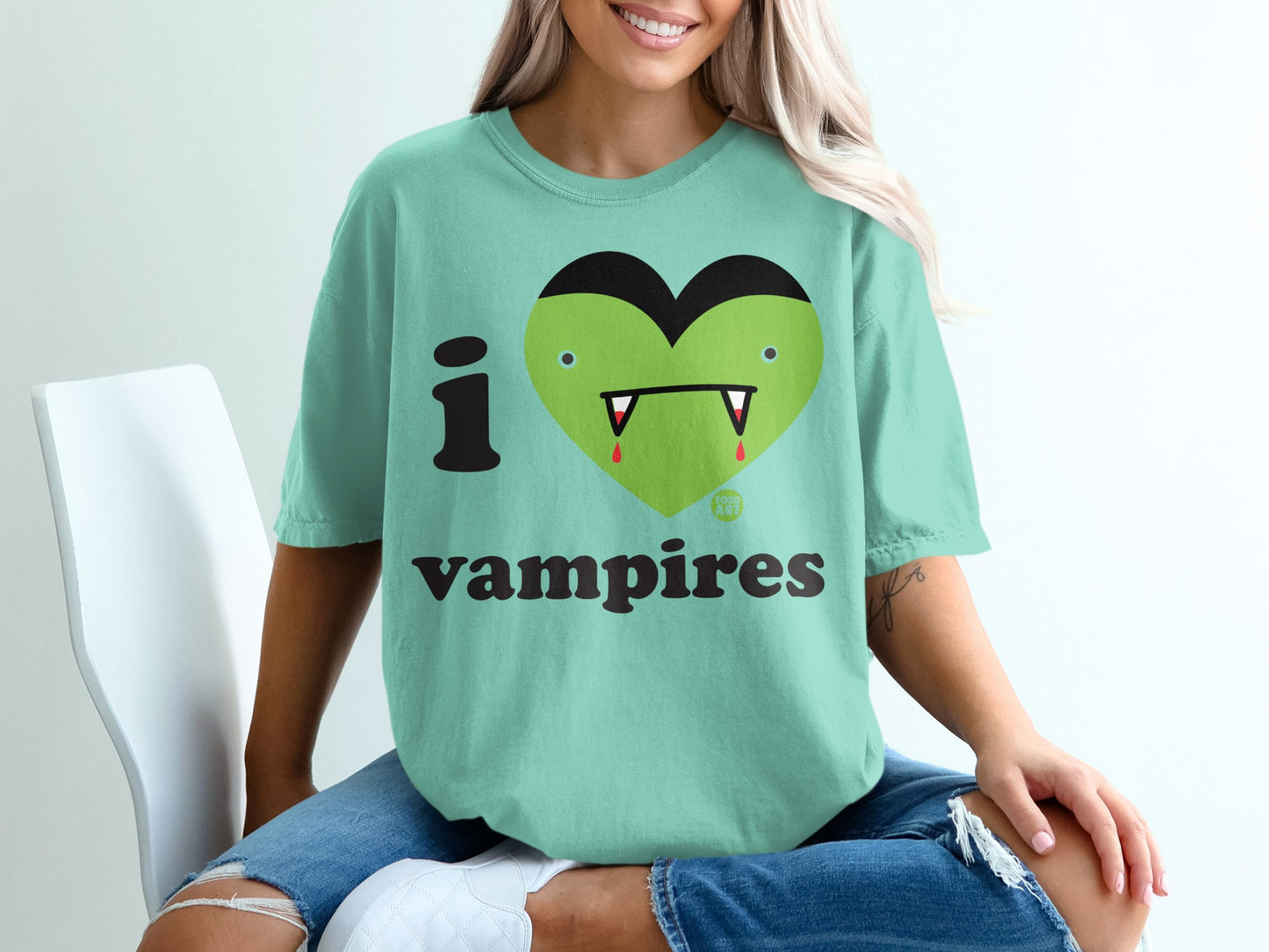 I Love Vampires Graphic Print Oversized T-Shirt