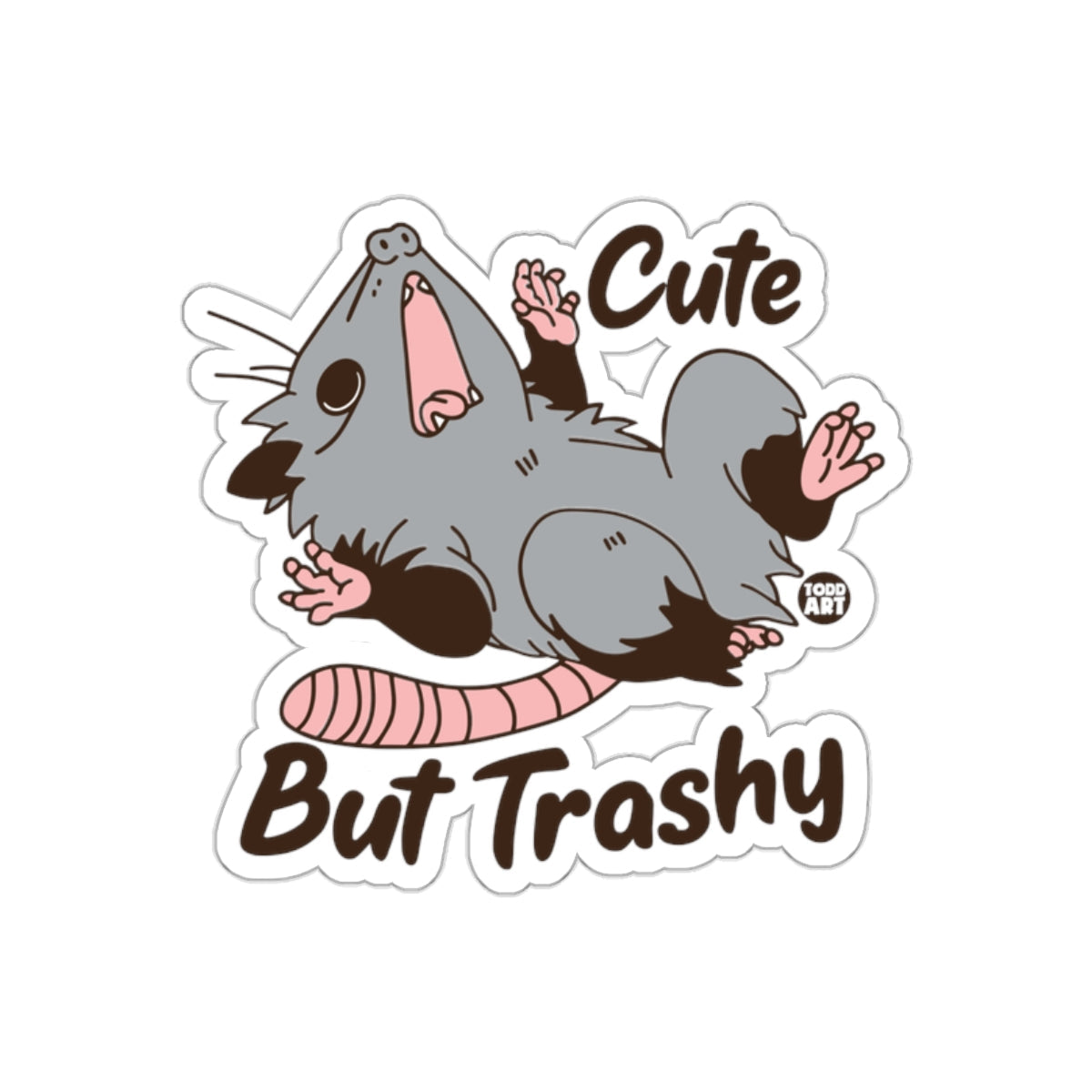 Cute But Trashy Cartoon Possum Lying On Back sticker