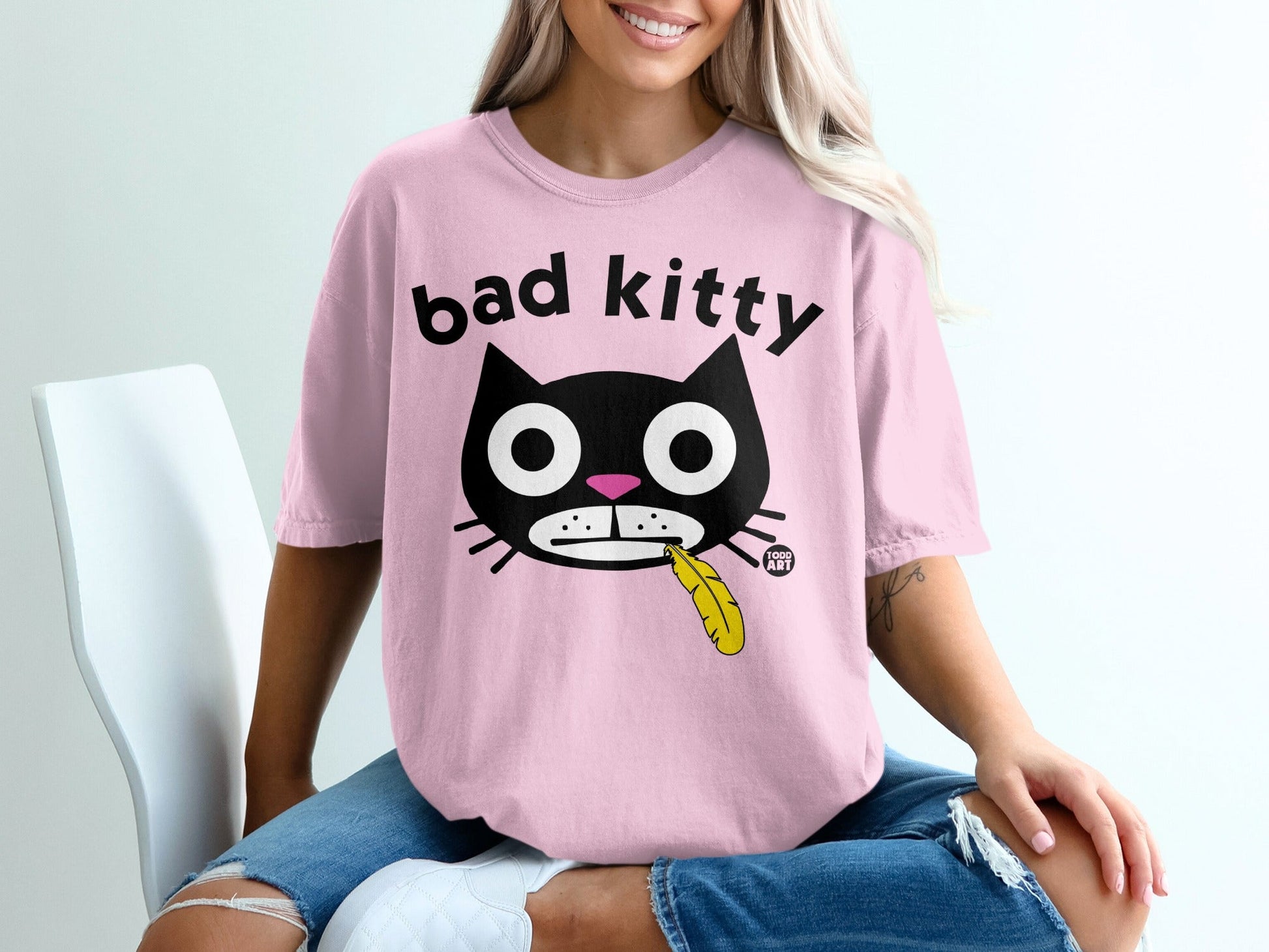 Bad Kitty Cute Graphic Tee with Cat Design