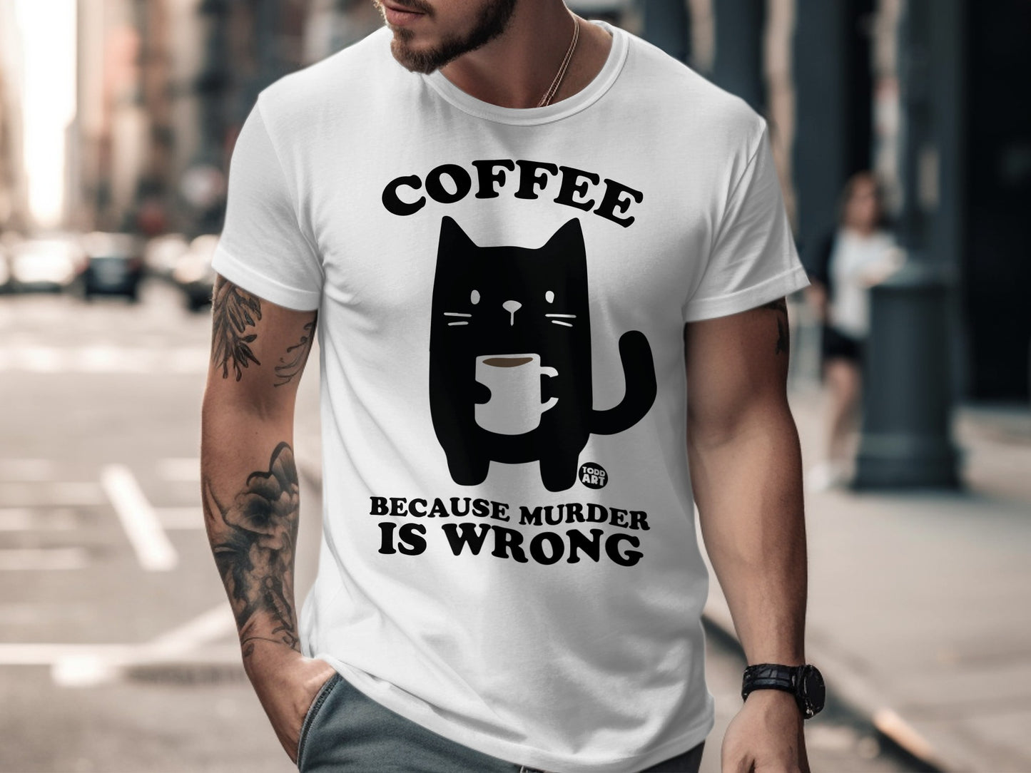 Coffee Because Murder Is Wrong Funny Cat T-shirt