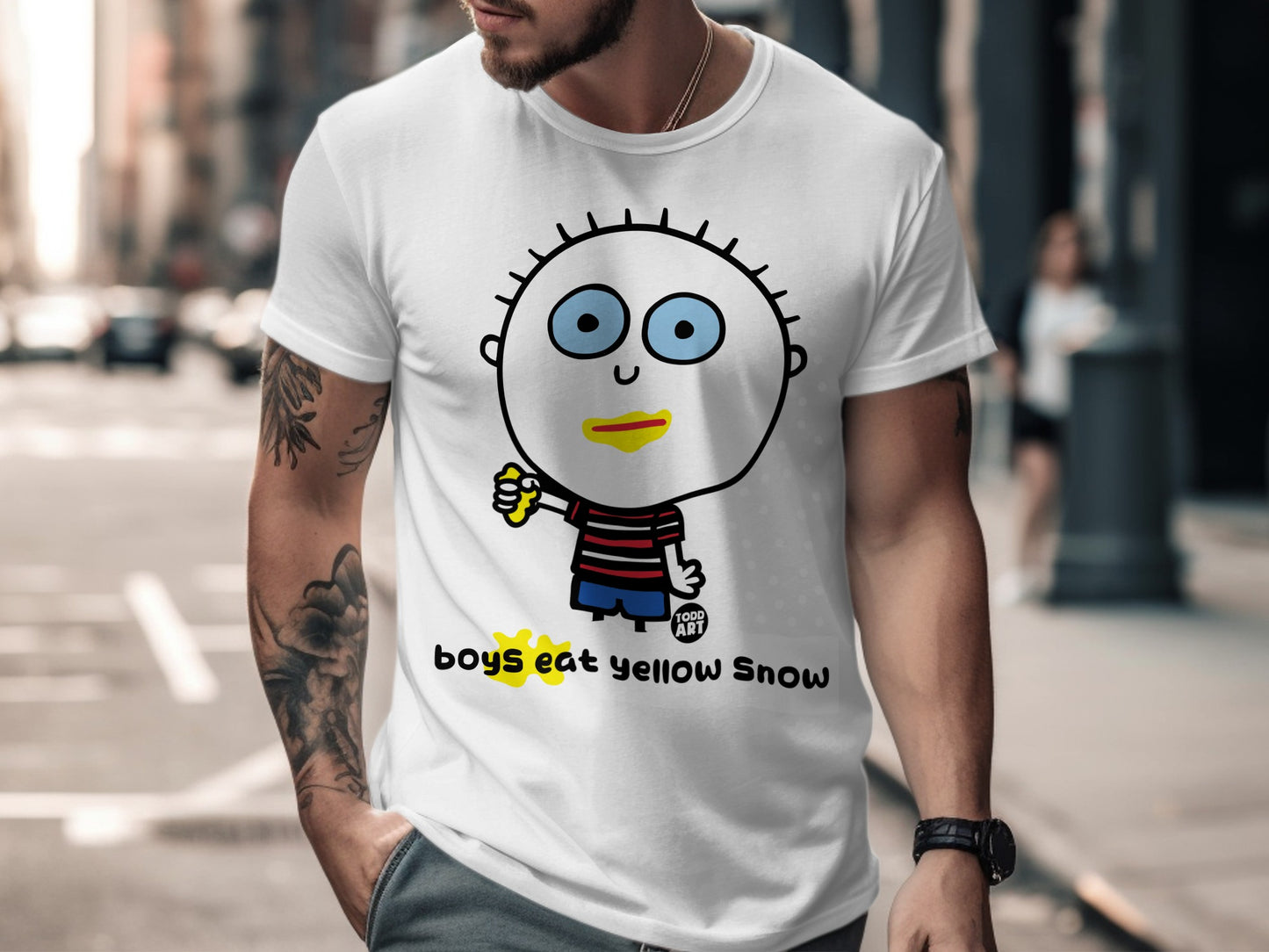 Boys Eat Yellow Snow Funny Cartoon Character T-Shirt